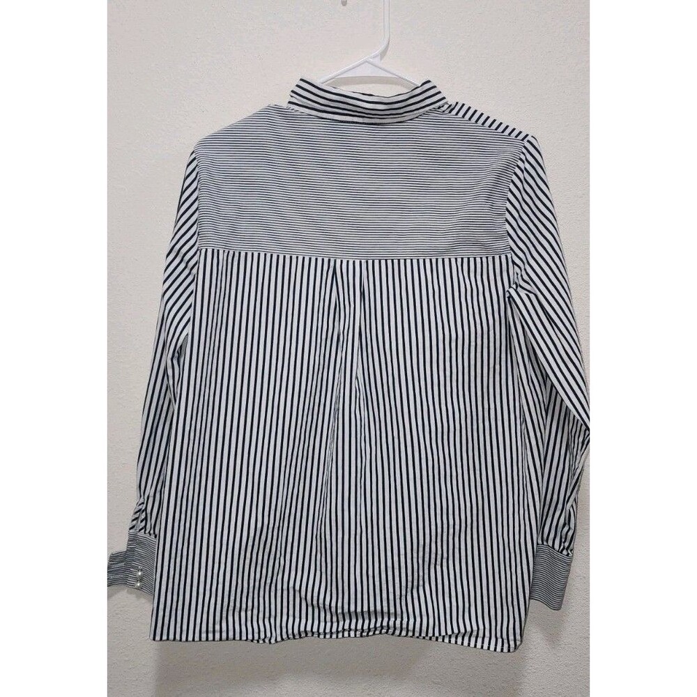 Zara Basic Button Down Womens Xl Blue Striped Lon… - image 5